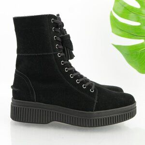 Franco Sarto Womens Becks Boot Size 10 Black Suede Lace Up Combat Platform Comfy